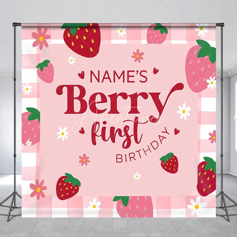 Aperturee - Aperturee Custom Birthday Backdrop Berry First Birthday Pink Strawberry Gingham Decoration