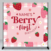 Aperturee - Aperturee Custom Birthday Backdrop Berry First Birthday Pink Strawberry Gingham Decoration