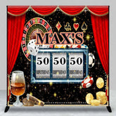 Aperturee - Aperturee Custom Birthday Backdrop Casino Night Theme Las Vegas Roulette Slot Machine Personalized Background
