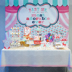 Aperturee - Aperturee Custom Birthday Backdrop Circus Carnival Tent Personalize Name Pastel Stripes Curtain Background Kids Party Decoration
