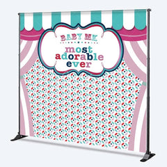 Aperturee - Aperturee Custom Birthday Backdrop Circus Carnival Tent Personalize Name Pastel Stripes Curtain Background Kids Party Decoration