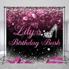 Aperturee - Aperturee Custom Birthday Backdrop Diamond High Heels Pink Glitter Diva Party Decoration