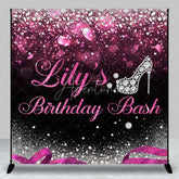 Aperturee - Aperturee Custom Birthday Backdrop Diamond High Heels Pink Glitter Diva Party Decoration