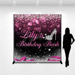 Aperturee - Aperturee Custom Birthday Backdrop Diamond High Heels Pink Glitter Diva Party Decoration