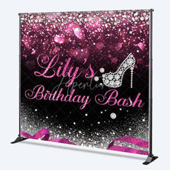 Aperturee - Aperturee Custom Birthday Backdrop Diamond High Heels Pink Glitter Diva Party Decoration