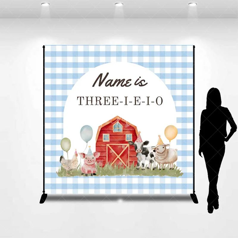 Aperturee - Aperturee Custom Birthday Backdrop Farm Animals Barn Personalize Name Rustic Red Barnyard Three-I-E-I-O Background Kids Party