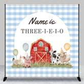 Aperturee - Aperturee Custom Birthday Backdrop Farm Animals Barn Personalize Name Rustic Red Barnyard Three-I-E-I-O Background Kids Party