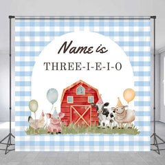 Aperturee - Aperturee Custom Birthday Backdrop Farm Animals Barn Personalize Name Rustic Red Barnyard Three-I-E-I-O Background Kids Party