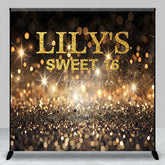 Aperturee - Aperturee Custom Birthday Backdrop Gold Bokeh Glitter Sweet 16 Sparkling Personalized Name Party Background