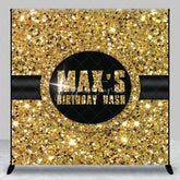 Aperturee - Aperturee Custom Birthday Backdrop Gold Glitz Sequin Pattern Black Circle Logo Personalized Party Background