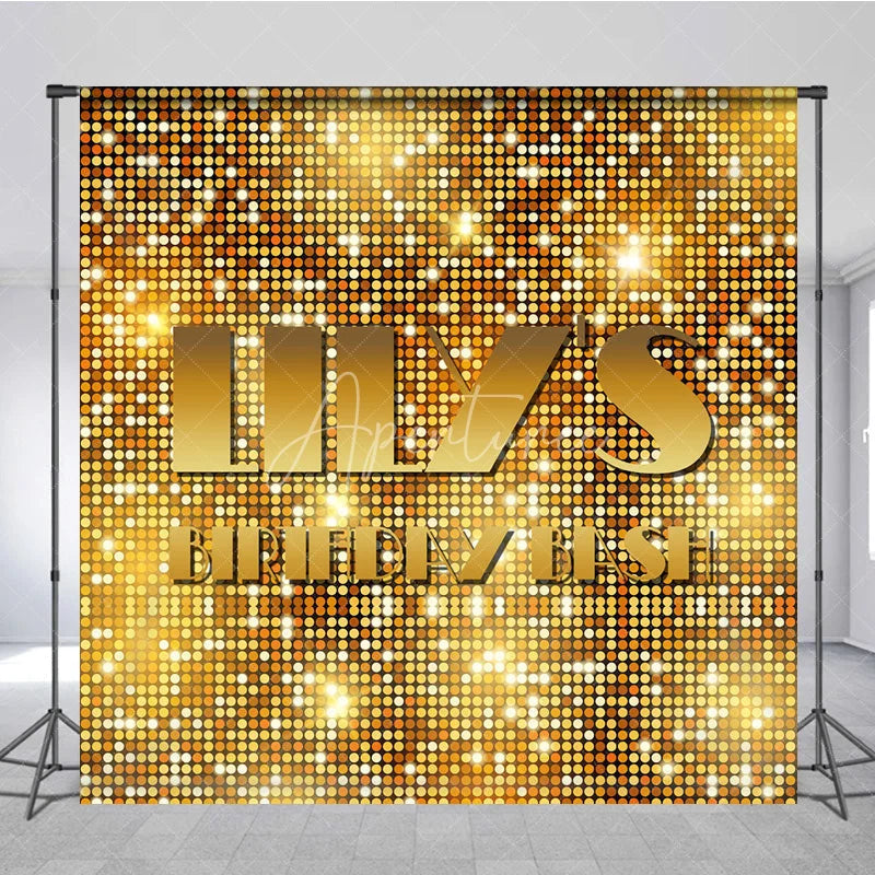 Aperturee - Aperturee Custom Birthday Backdrop Gold Sequin Spots Glitz Glamorous Disco Party Photography