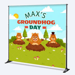 Aperturee - Aperturee Custom Birthday Backdrop Groundhog Day Cartoon Animals Green Grass Party Decor