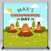 Aperturee - Aperturee Custom Birthday Backdrop Groundhog Day Cartoon Animals Green Grass Party Decor
