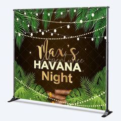 Aperturee - Aperturee Custom Birthday Backdrop Havana Nights Personalize Name Tropical Palm Leaves Cigar Background Cuban Party Decoration