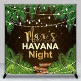Aperturee - Aperturee Custom Birthday Backdrop Havana Nights Personalize Name Tropical Palm Leaves Cigar Background Cuban Party Decoration