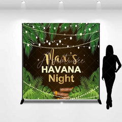 Aperturee - Aperturee Custom Birthday Backdrop Havana Nights Personalize Name Tropical Palm Leaves Cigar Background Cuban Party Decoration