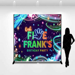 Aperturee - Aperturee Custom Birthday Backdrop High Five Neon Glow Party 5th Birthday Paint Splatter Photo Booth Props