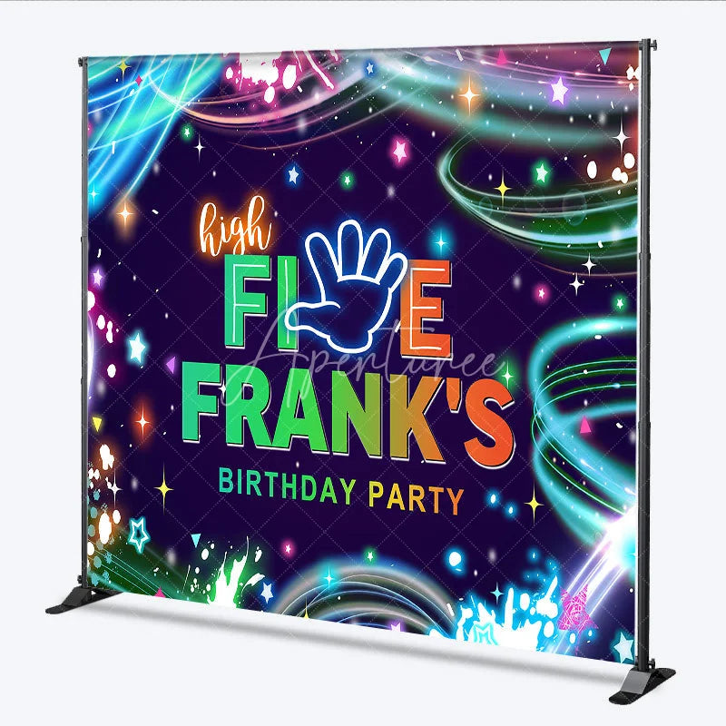 Aperturee - Aperturee Custom Birthday Backdrop High Five Neon Glow Party 5th Birthday Paint Splatter Photo Booth Props