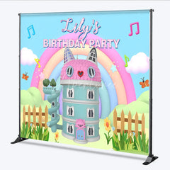 Aperturee - Aperturee Custom Birthday Backdrop Pastel Cat Dollhouse Theme Rainbow Kitty Party Photo Booth Props for Girl