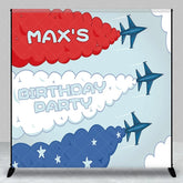 Aperturee - Aperturee Custom Birthday Backdrop Personalized Airplane Fighter Jet Smoke Trails Party Decor