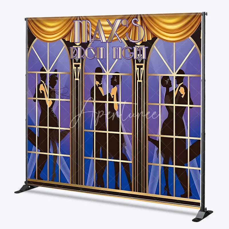 Aperturee - Aperturee Custom Birthday Backdrop Personalized Prom Night Art Deco Dancing Silhouette Party