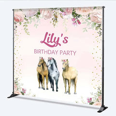 Aperturee - Aperturee Custom Birthday Backdrop Pink Floral Horse Farm Animals Photography Background