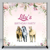 Aperturee - Aperturee Custom Birthday Backdrop Pink Floral Horse Farm Animals Photography Background