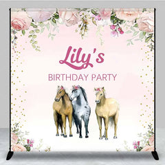 Aperturee - Aperturee Custom Birthday Backdrop Pink Floral Horse Farm Animals Photography Background