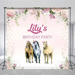 Aperturee - Aperturee Custom Birthday Backdrop Pink Floral Horse Farm Animals Photography Background