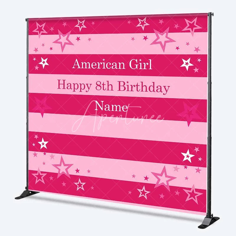 Aperturee - Aperturee Custom Birthday Backdrop Pink Stars and Stripes Doll Theme Party Decoration