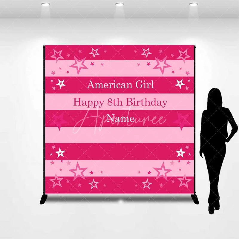 Aperturee - Aperturee Custom Birthday Backdrop Pink Stars and Stripes Doll Theme Party Decoration