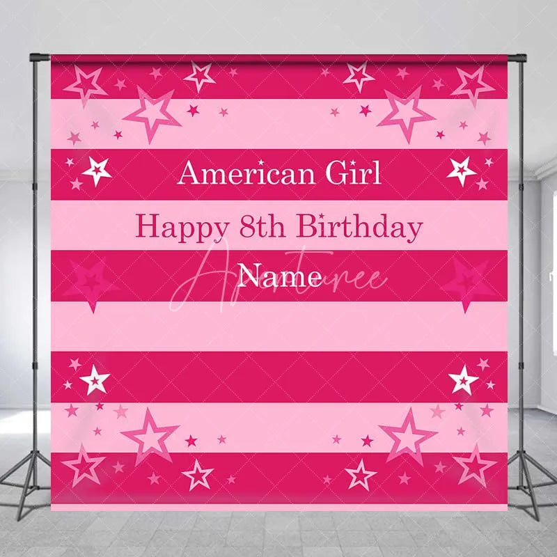 Aperturee - Aperturee Custom Birthday Backdrop Pink Stars and Stripes Doll Theme Party Decoration