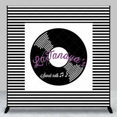 Aperturee - Aperturee Custom Birthday Backdrop Retro Vinyl Record Music Theme Black and White Stripes Personalized Party Background