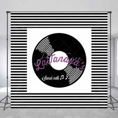 Aperturee - Aperturee Custom Birthday Backdrop Retro Vinyl Record Music Theme Black and White Stripes Personalized Party Background