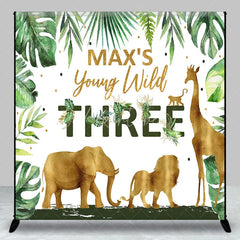 Aperturee - Aperturee Custom Birthday Backdrop Safari Animals Gold Jungle Leaves Background Personalized Name Age Wild Party Decoration
