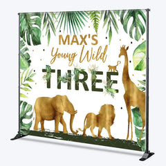 Aperturee - Aperturee Custom Birthday Backdrop Safari Animals Gold Jungle Leaves Background Personalized Name Age Wild Party Decoration