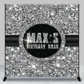 Aperturee - Aperturee Custom Birthday Backdrop Silver Glitz Sequin Pattern Black Circle Logo Personalized Party Background
