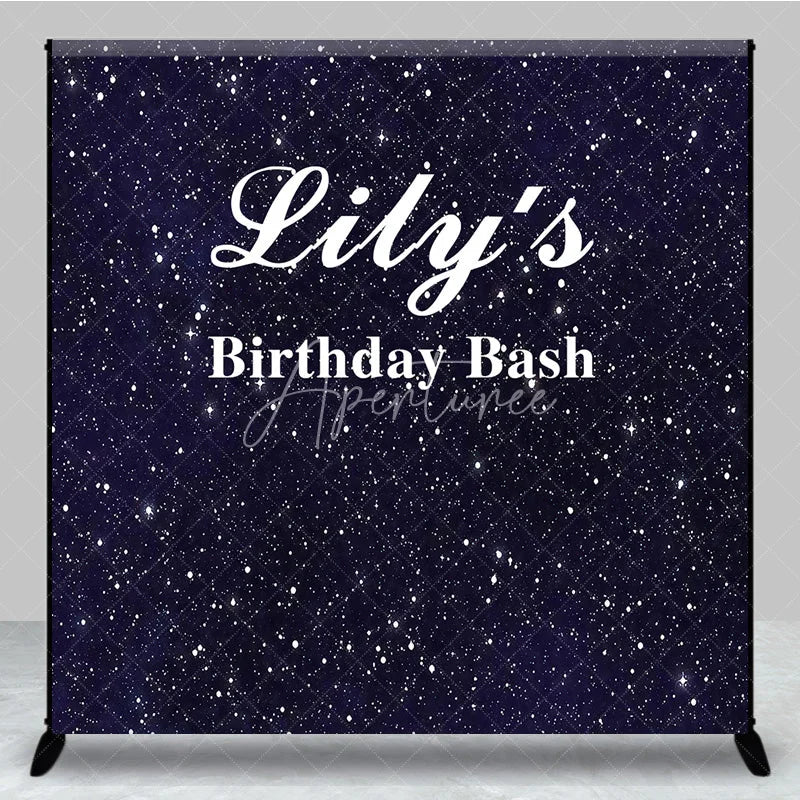 Aperturee - Aperturee Custom Birthday Backdrop Starry Night Navy Blue Gold Sparkle Sky Personalize Party