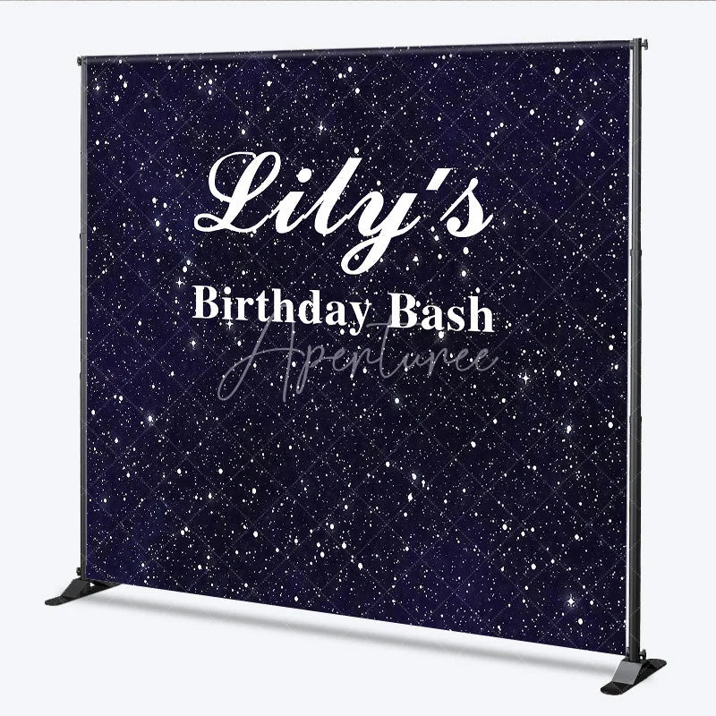 Aperturee - Aperturee Custom Birthday Backdrop Starry Night Navy Blue Gold Sparkle Sky Personalize Party