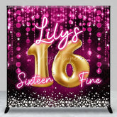 Aperturee - Aperturee Custom Birthday Backdrop Sweet 16 Pink Glitter Gold Balloons Personalized Name Decor