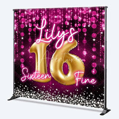 Aperturee - Aperturee Custom Birthday Backdrop Sweet 16 Pink Glitter Gold Balloons Personalized Name Decor