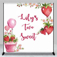 Aperturee - Aperturee Custom Birthday Backdrop Two Sweet Strawberry Pink Floral Red Fruit Party Decoration