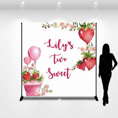 Aperturee - Aperturee Custom Birthday Backdrop Two Sweet Strawberry Pink Floral Red Fruit Party Decoration