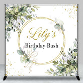 Aperturee Aperturee Custom Birthday Bash Backdrop Elegant Gold and Greenery Wreath Personalized Eucalyptus Leaves Photo Prop Decor