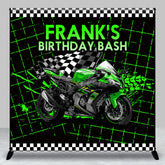 Aperturee Aperturee Custom Birthday Bash Backdrop for Him Green Racing Motorcycle and Checkered Flag Biker Themed Party Decor