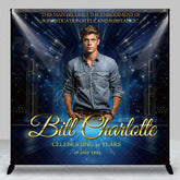 Aperturee Aperturee Custom Birthday or Anniversary Photo Backdrop for Him Elegant Stage with Spotlights Personalized Milestone Decor