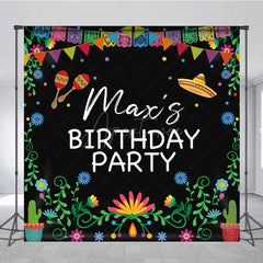 Aperturee Aperturee Custom Birthday Party Backdrop Colorful Mexican Fiesta and Cactus Banner Personalized Sombrero and Maracas Decor