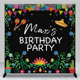 Aperturee Aperturee Custom Birthday Party Backdrop Colorful Mexican Fiesta and Cactus Banner Personalized Sombrero and Maracas Decor