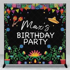 Aperturee Aperturee Custom Birthday Party Backdrop Colorful Mexican Fiesta and Cactus Banner Personalized Sombrero and Maracas Decor