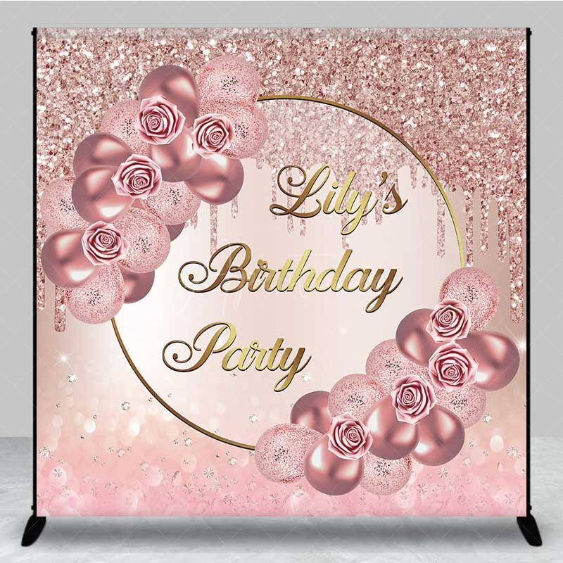 Aperturee Aperturee Custom Birthday Party Backdrop Elegant Rose Gold Balloons and Glitter Personalized Sweet 16 Photo Prop Banner